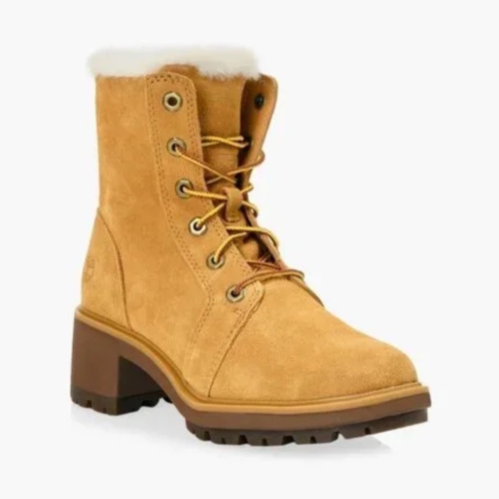 Timberland Kori Park combat boots in wheat suede, faux fur collar Size 8 EUC
